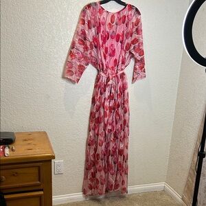Eva Franco Red and Pink Floral Long Sleeve Dress